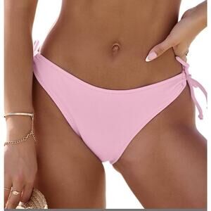 Pink Mid Rise Bikini Bottoms - Side Tie ,Cheeky , Size Large
